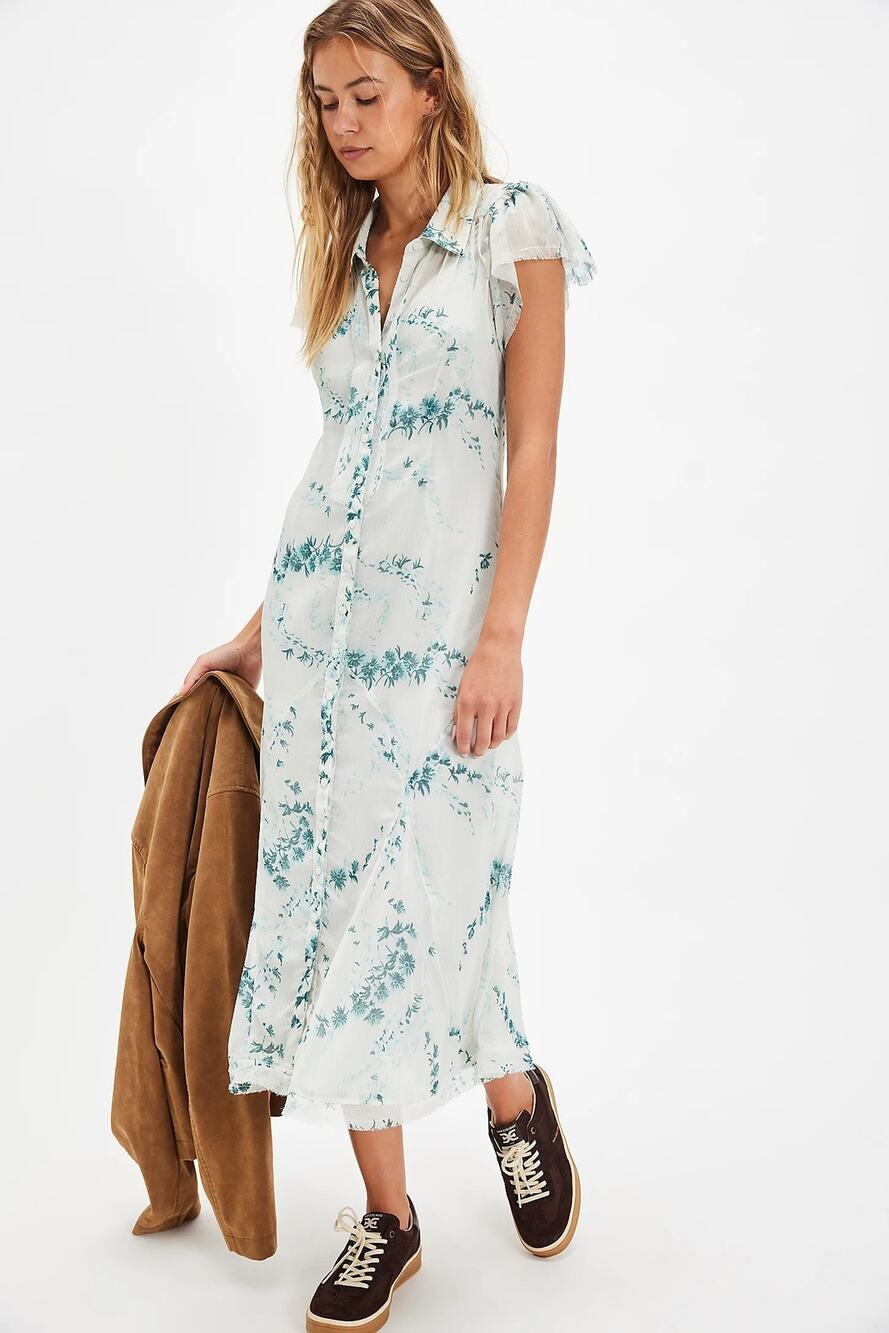 New Free People Cannaday Maxi Dress $148 Medium Mint Floral Combo